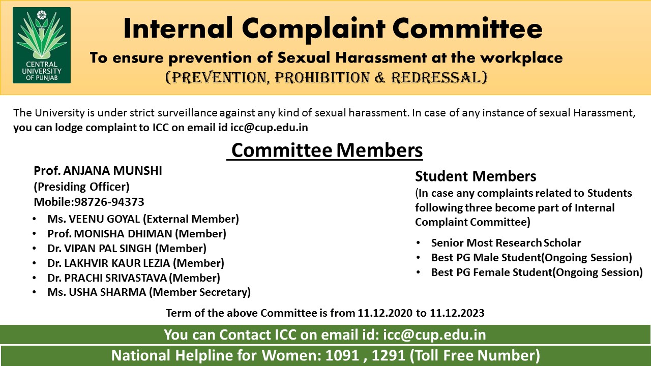 Internal Complaint Committee Central University Of Punjab